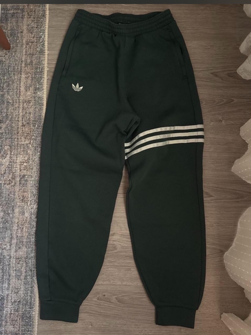 adidas Kids Dark Green Jogger Sweatpants with White Stripes